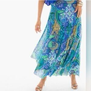 Chico’s Medallion Tile Midi Handkerchief Hem Skirt Boho